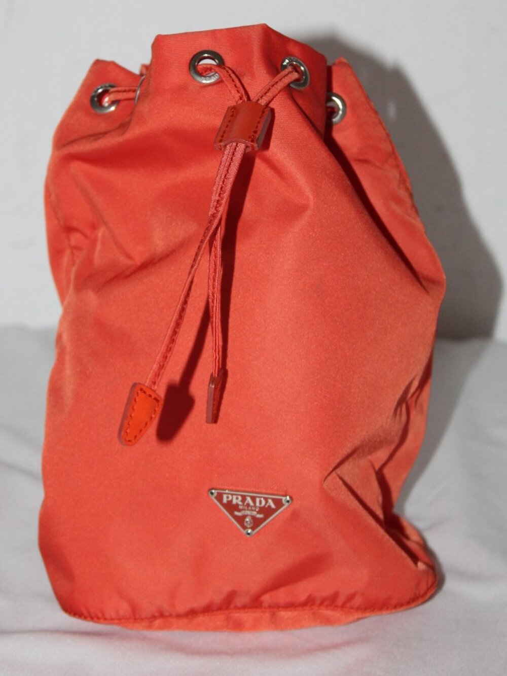 Prada Drawstring Pouch Handbag Orange Nylon Bag